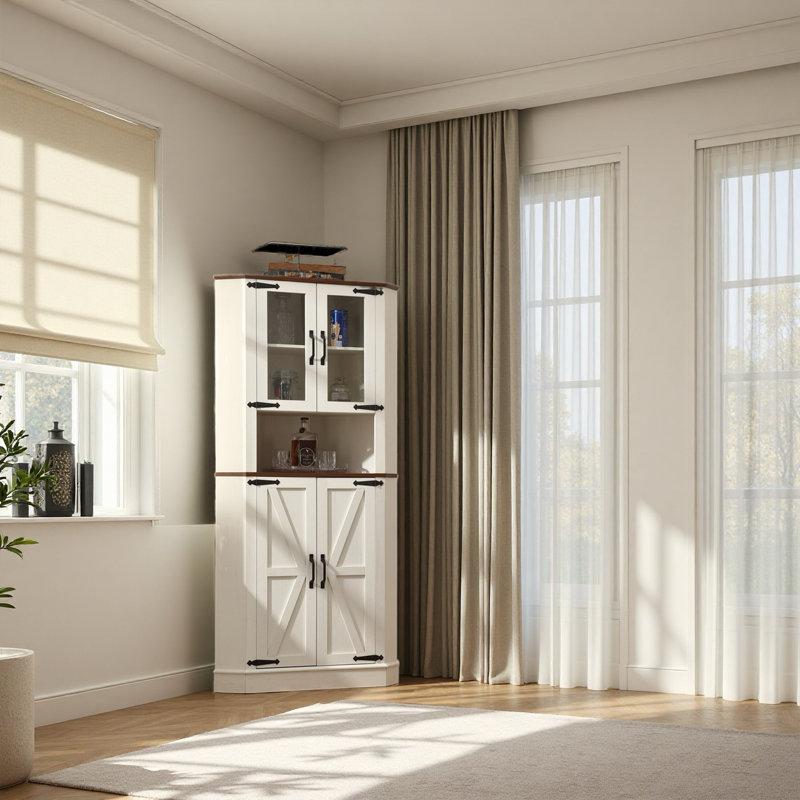 Armoire de coin haute de 66,92 po avec tablettes réglables pour un excellent rangement, armoire de rangement hexagonale pour salle de bain, salon et cuisine, blanc