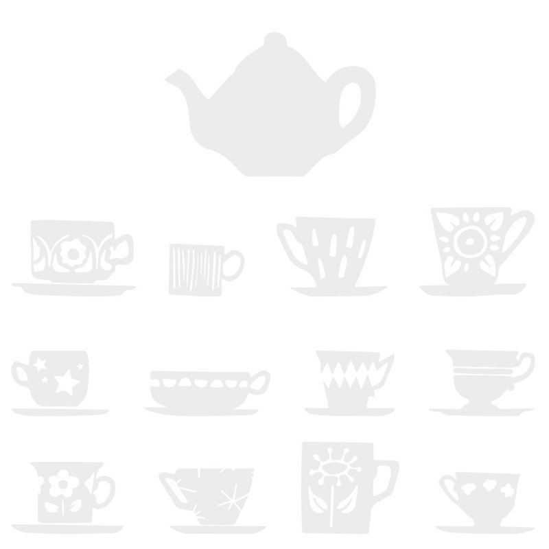 Décalcomanie murale tasses de thé, Blanc, H 32 po x l 33 po x P 0,01 po