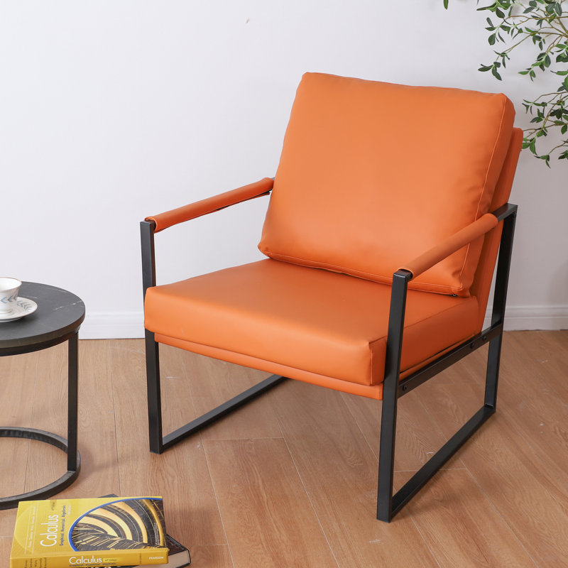 Upholstered Armchair, Orange Faux Leather
