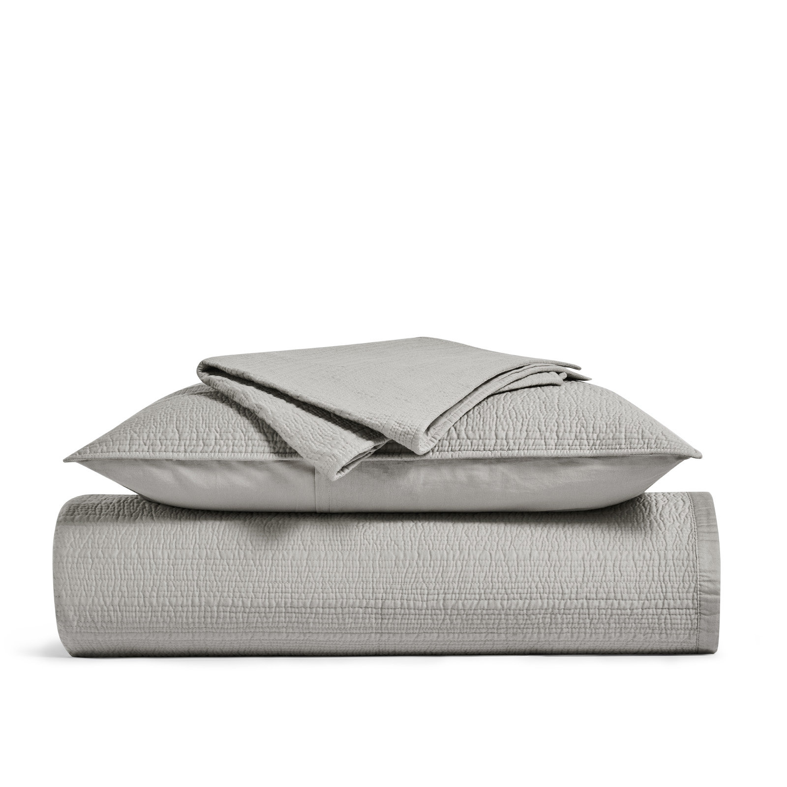 Channel Stitch Cotton Quilt Bedding Set, Fog Gray, King Quilt + 2 King Shams