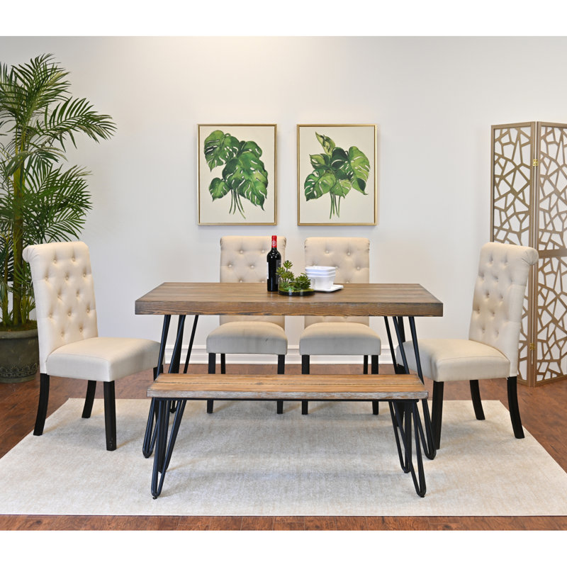 Ensemble de salle à manger Ashd, table de salle à manger en épingle à cheveux avec chaises et banc, options, Beige