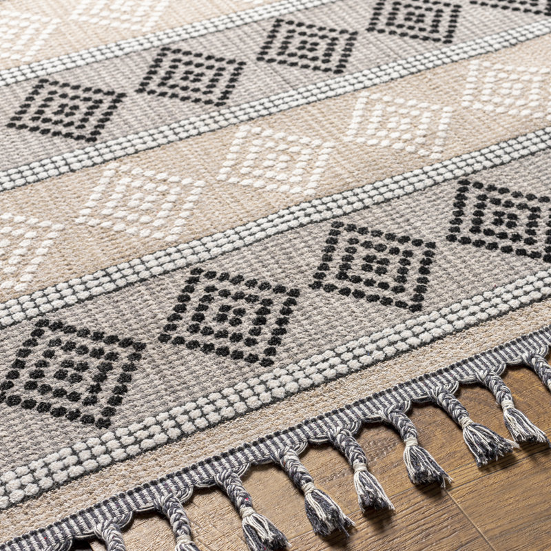 Anfaniola Geometric Machine Woven Area Rug in Beige/Gray/Black, Rectangle 7'10" x 10'