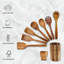 Ensemble d'ustensiles de cuisine 9 pièces en bois d'acacia avec support et cuillère, cuillères en bois anti-rayures pour batterie de cuisine antiadhésive, ustensiles de cuisine résistants à la chaleur, durables et légers