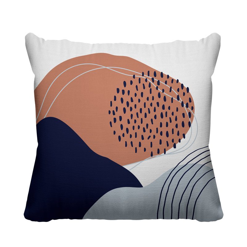 Coussin décoratif intérieur / extérieur Mid-Century Cyn, L 15 po x H 15 po, Saumon / bleu marine