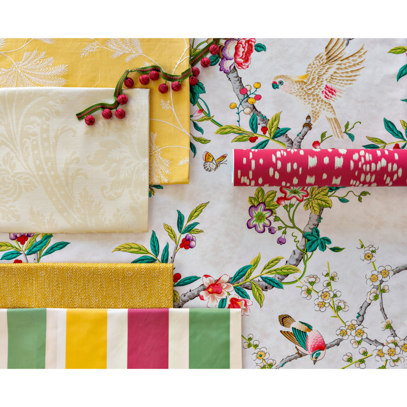La Menagerie Kanchou Print 100% Cotton Fabric, Beige/Green