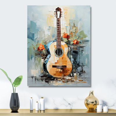 Yellow Fluid Brown Guitar Melody - Music Metal Wall Art