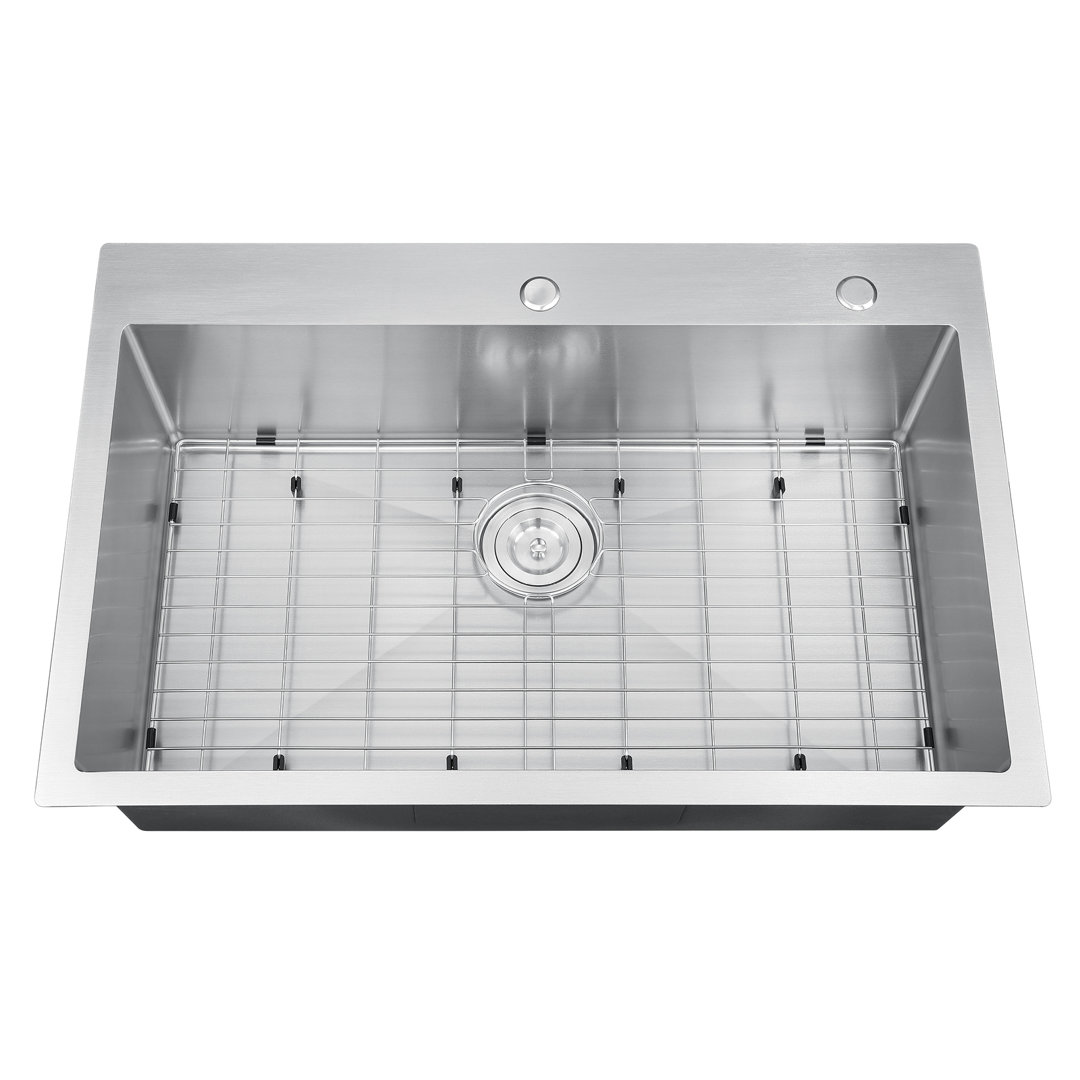 ATTOP 33 Inch Scratch-Resistant Stainless Steel Single Bowl Drop in Kitchen Sink with Bottom Grid ATTOP