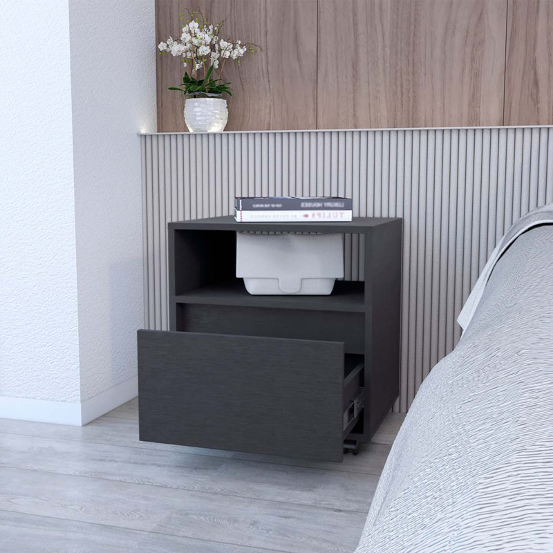 1-Drawer Nightstand, Black
