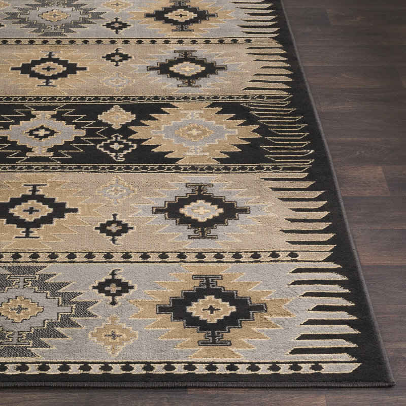 Tapis gris / ivoire / brun de style Sud-Ouest Gorge, Rectangle 6 pi 7 po x 9 pi 6 po