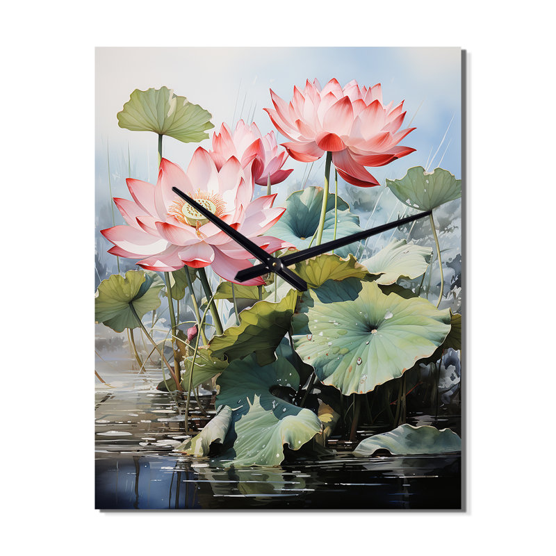 Horloge murale bouddhiste rose, rose et vert, H 28 po x l 12 po x P 1 po