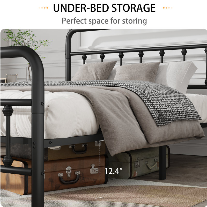 Metal Bed Frame, Full Size Bed Frame With Headboard,Structurally Stable, Heavy Duty Steel Slat Supported,Under Bed Storage,No Box Spring Needed, Non-Slip And Noise-Free, Easy Assembly,  14 Inch, Black