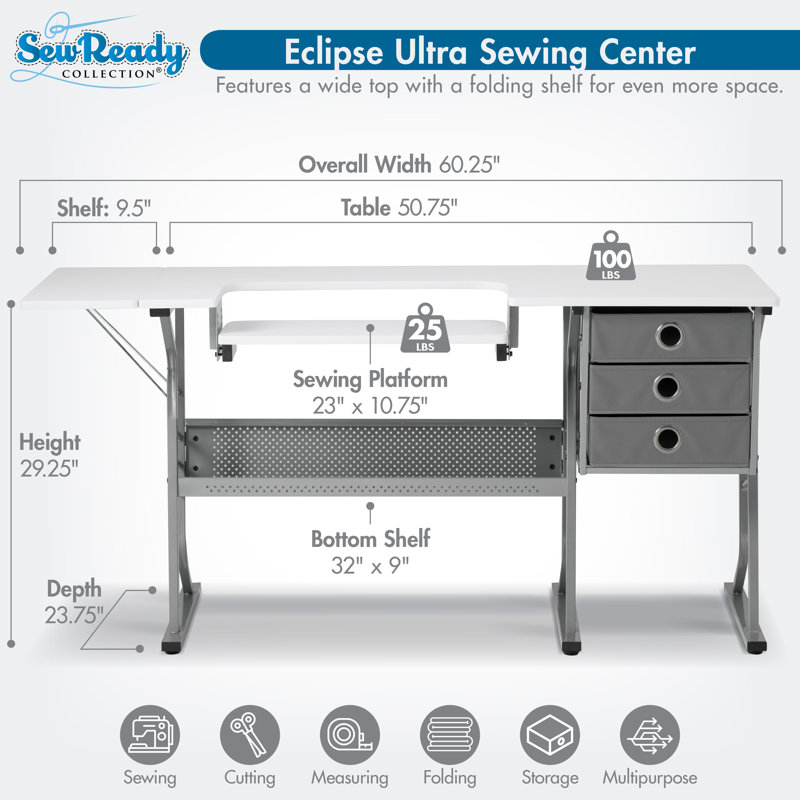 60.25 x 23.75 Sewing Table with, Silver