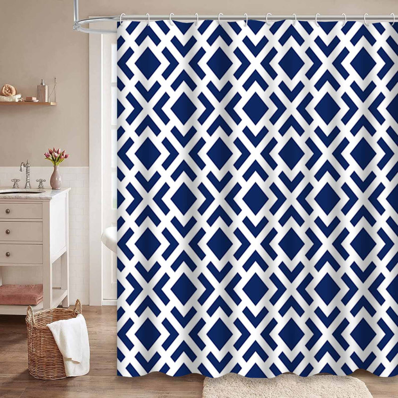 Rideau de douche sans couture à motif géométrique symétrique avec 12 crochets, L 72 po x l 72 po