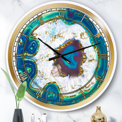 Cristal bleu agate dorée - horloge murale moderne