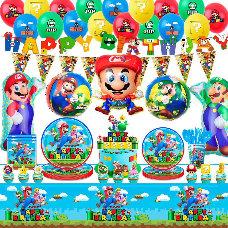 Ensemble de décorations de fête d'anniversaire Super Mario pour enfants, 123 pièces Super Mario