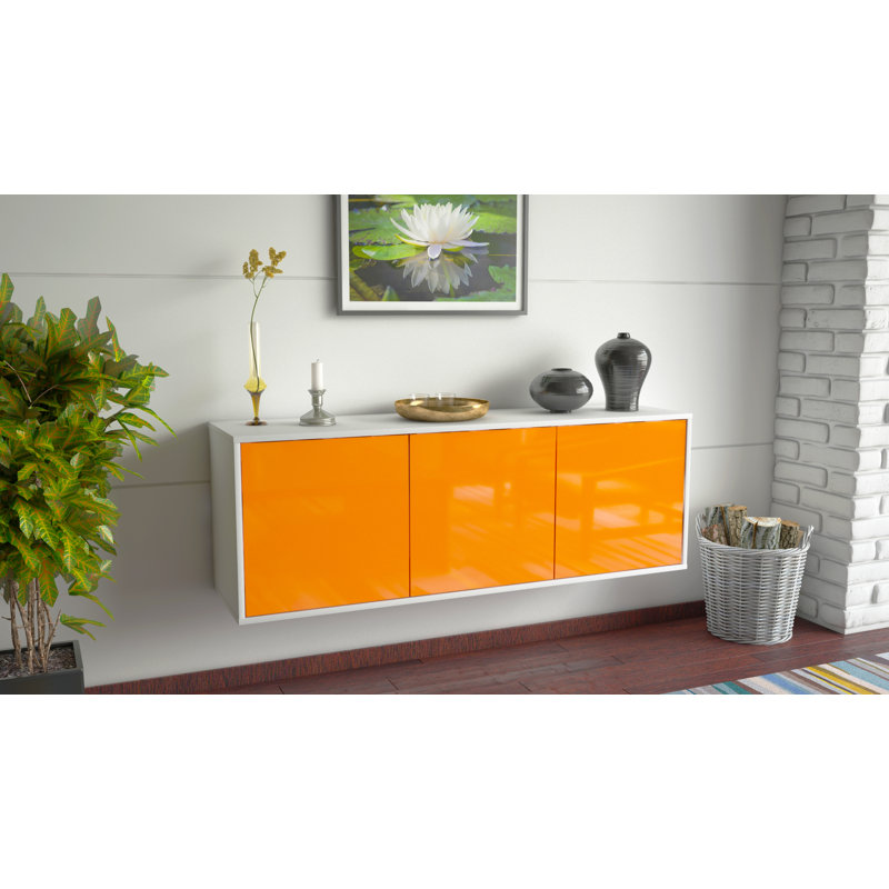 Areeb 136cm Solid Wood Sideboard, High Gloss Orange