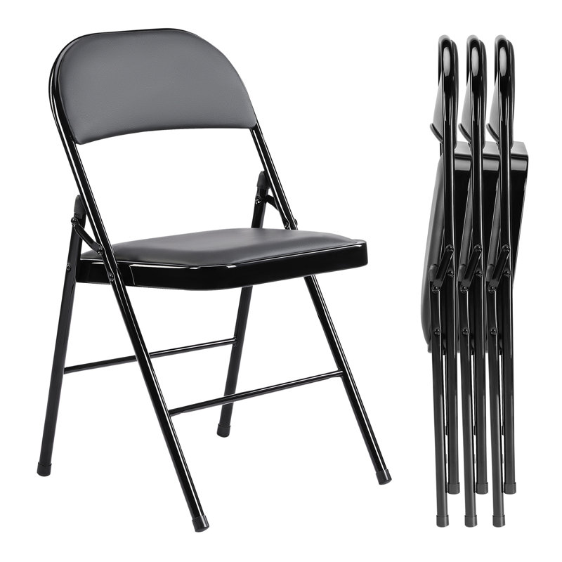 Ensemble de 4 chaises pliantes, chaises pliantes rembourrées en cuir, chaises pliantes robustes en métal, pour la maison, le bureau, le pair, paquet de 4