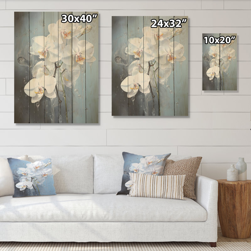 Orchidée bleue et blanche - Orchidées sur bois de pin naturel, H 20 po x l 10 po