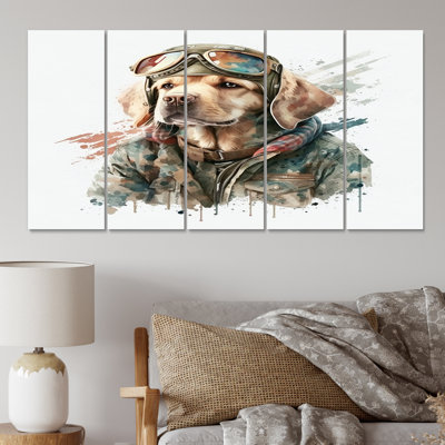 Aviateur avec lunettes de soleil - Art mural sur toile animaux - 5 panneaux égaux