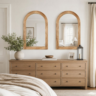 Ensemble de 2 miroirs muraux arqués en bois beige 2 pièces 20 po x 30 po