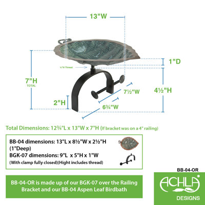Aspen Leaf Birdbath with Over Rail Bracket