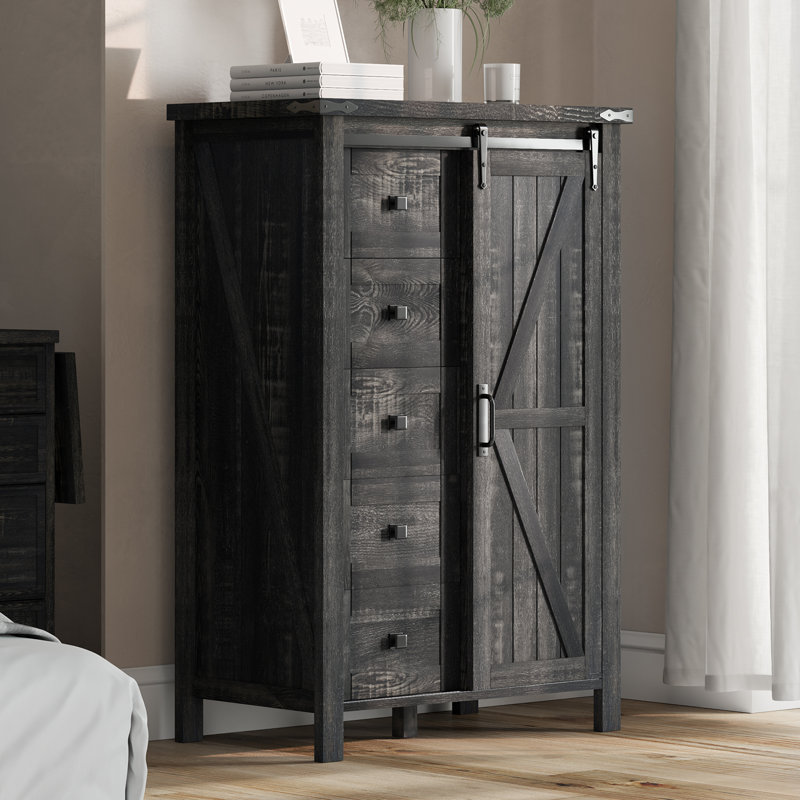 48" Tall Farmhouse 5 Drawers Dressers, Black