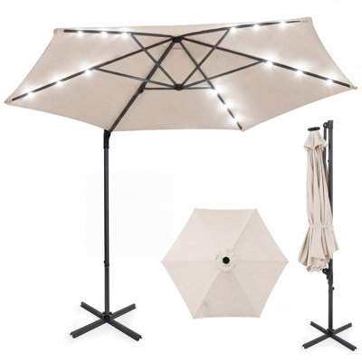 Parasol en porte-à-faux robuste de 10 pieds résistant aux rayons UV avec lumières solaires à DEL pour une utilisation dans la cour arrière au bord de la piscine