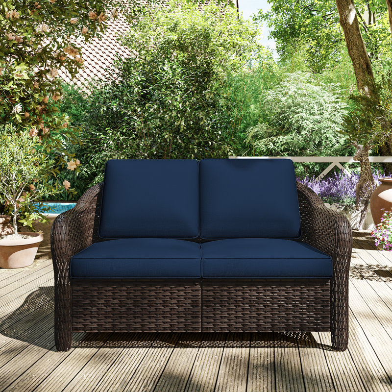 Polyethylene (PE) Wicker Outdoor Patio Loveseat, Blue