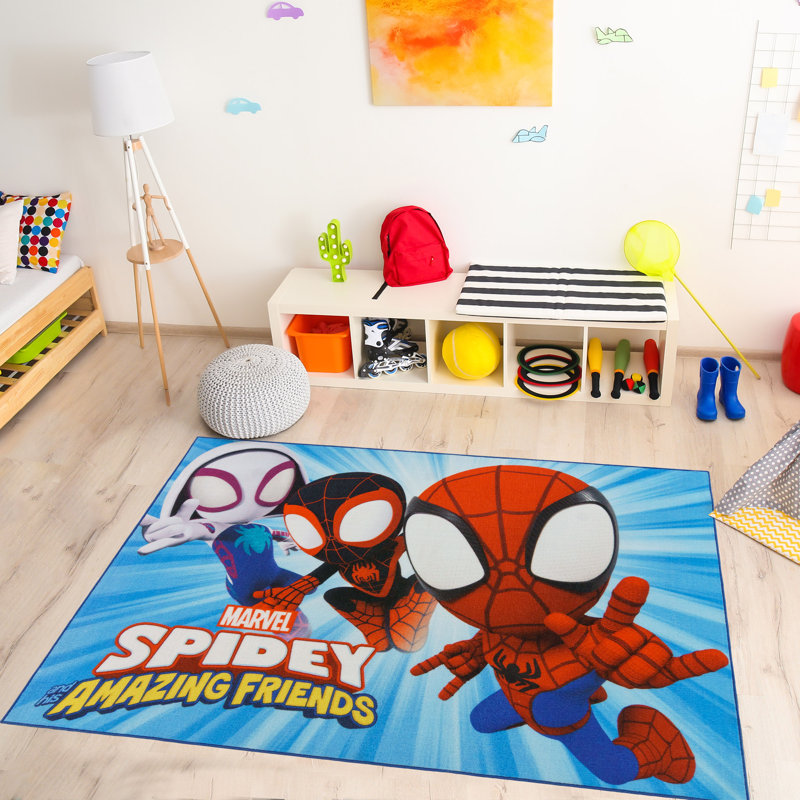 Tapis bleu antidérapant sous licence licencié Disney Marvel Spiderman and Friends