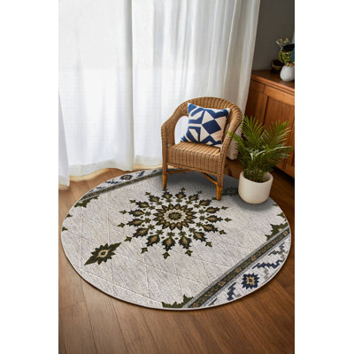 Stella Collection Digital Print Cotton-Polyester Beige Moroccan Rug