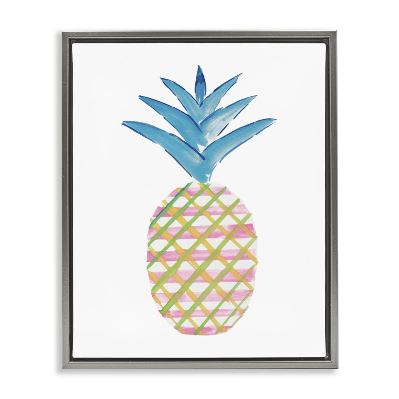 «Tropical Tartan Pineapple», art mural encadré sur toile flottante par Julie DeRice, Cadre flottant gris lustré
