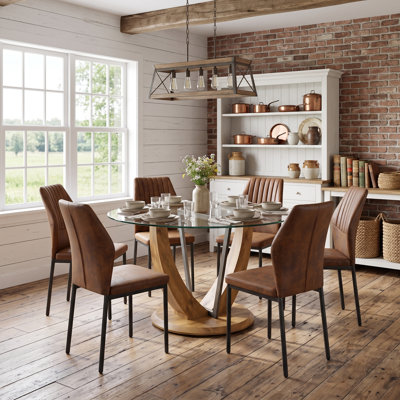 Ensemble de table de salle à manger 48 po pour 6 personnes, table de salle à manger moderne avec 6 chaises rembourrées, ensemble de table de cuisine pour appartement
