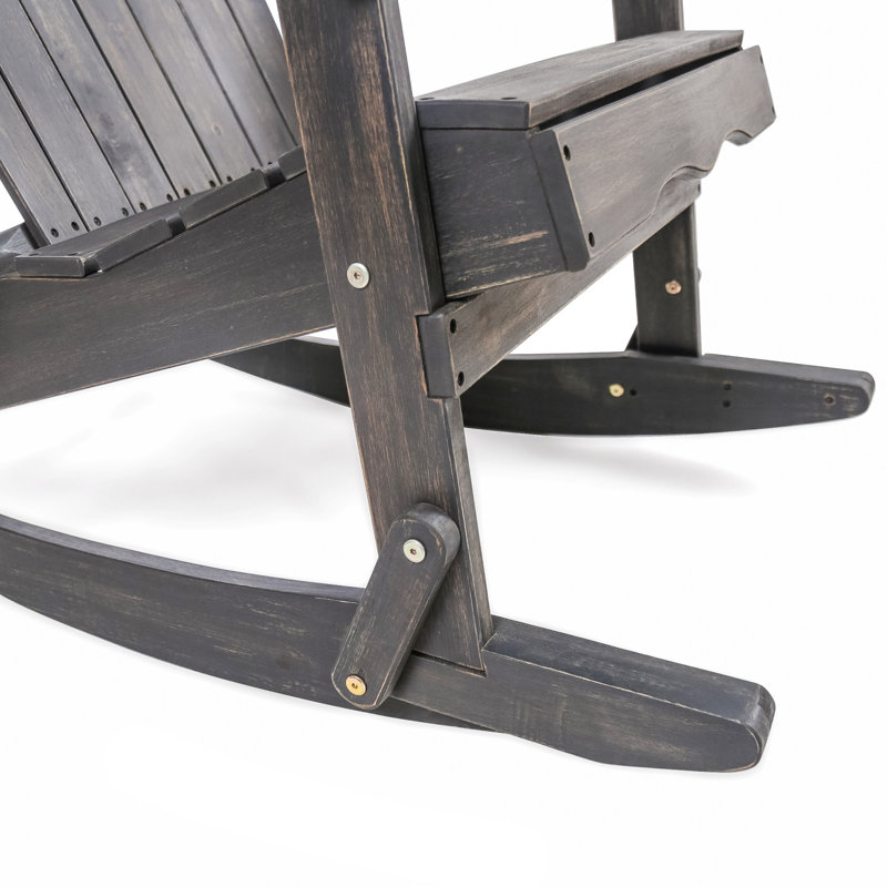 Chaise berçante confortable Adirondack, bois gris foncé, style patio rustique