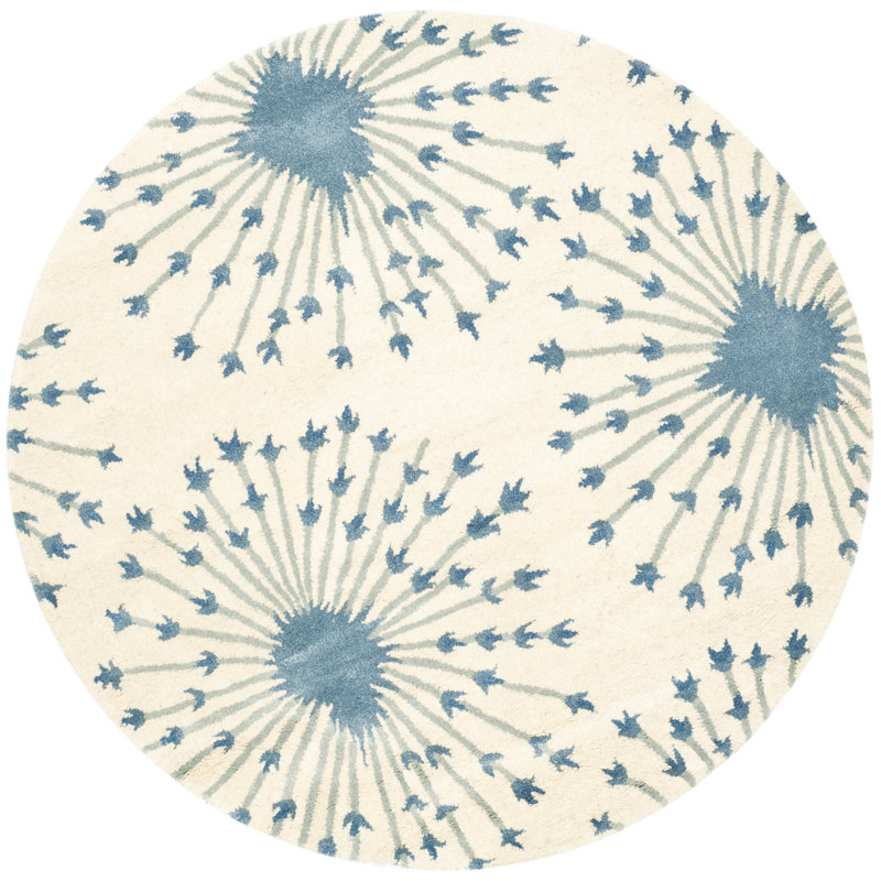 Tapis beige / bleu en laine touffeté à la main Mccullough, Rond 5 pi