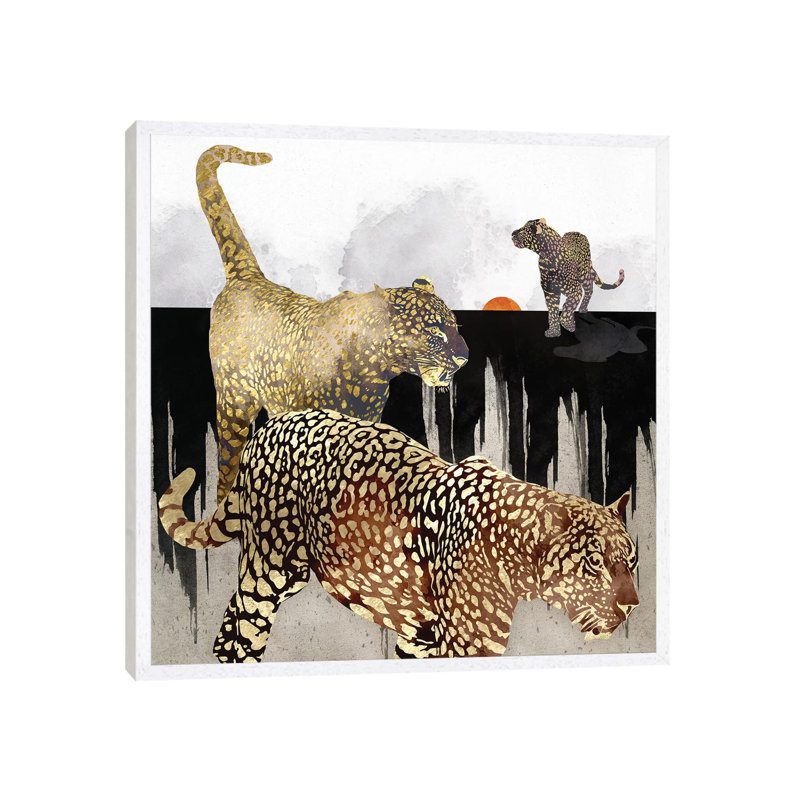 Minimal Leopards - Print on Canvas, 45.72 cm H x 45.72 cm W, White Framed