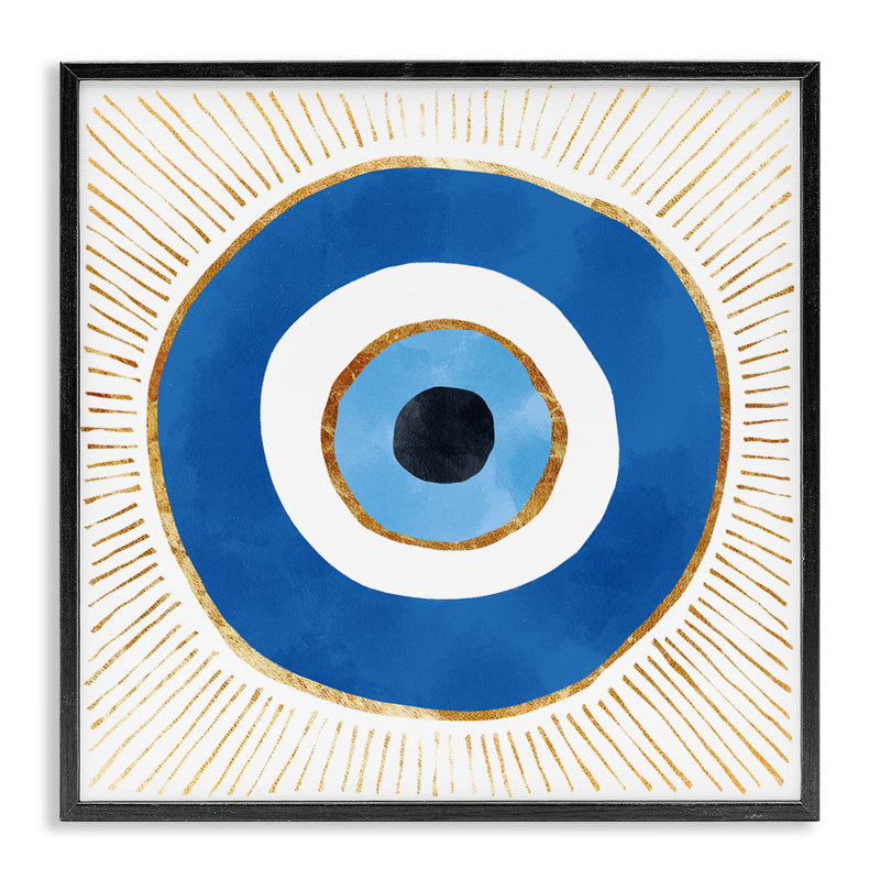 Symbole du mauvais œil rayé, peinture sur cadre en panneau de fibres à densité moyenne, Giclée encadrée noir minuit
