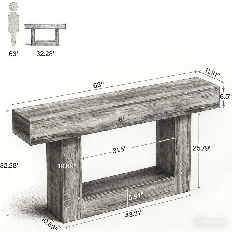 Console 63 po, table d'entrée à 2 niveaux, Brun rustique