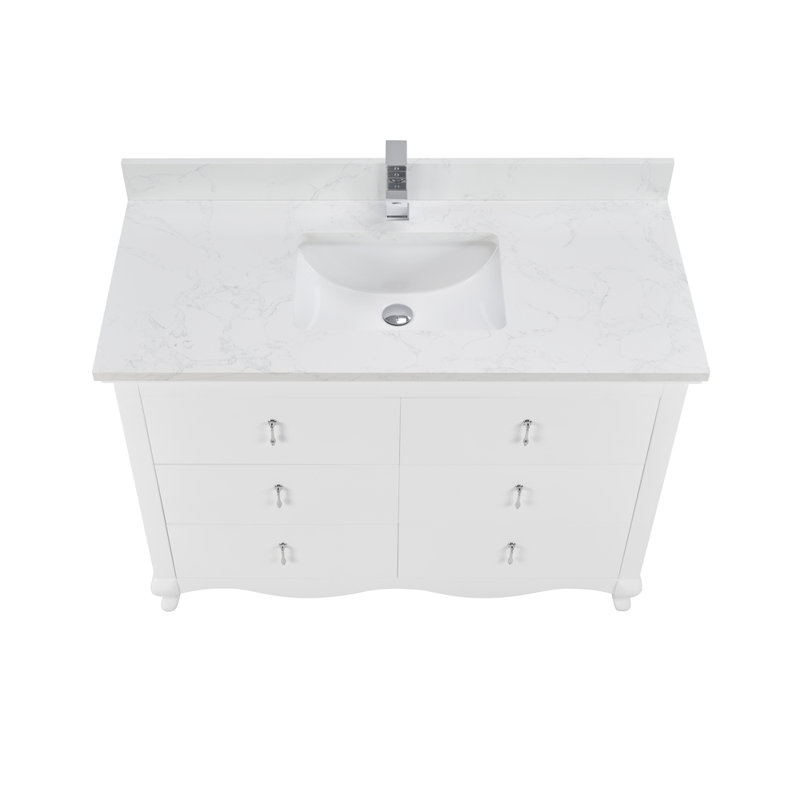 48" Solid Wood Sink Vanity  With 1' Artificial Stone Top, White