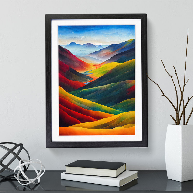 Colourful Mountain Landscape No.4 - Single Picture Frame Print, Black, 64cm H x 46cm W x 2cm D