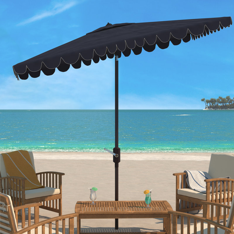 Parasol de marché rectangulaire 118,1 po Teo, Bleu marine/blanc, Brun