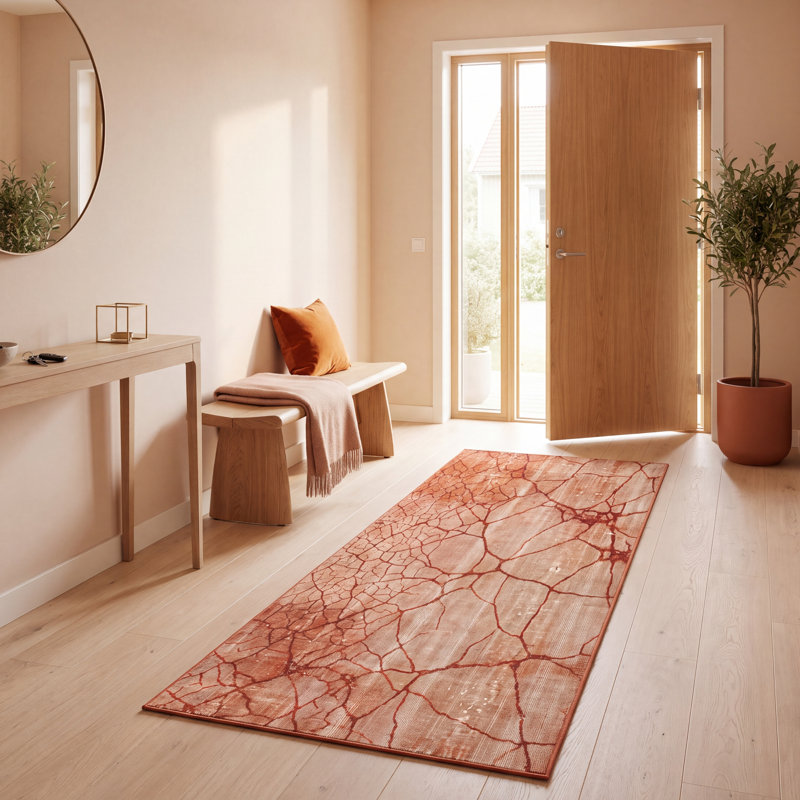 Tapis Ashcroft moderne à l'aquarelle abstraite orange, rouge et crème, lavable en machine, antidérapant, à poils courts, pour intérieur et extérieur, adapté aux animaux domestiques, idéal pour le salon, la chambre, la salle à manger, l'entrée, le corridor ou le bureau.