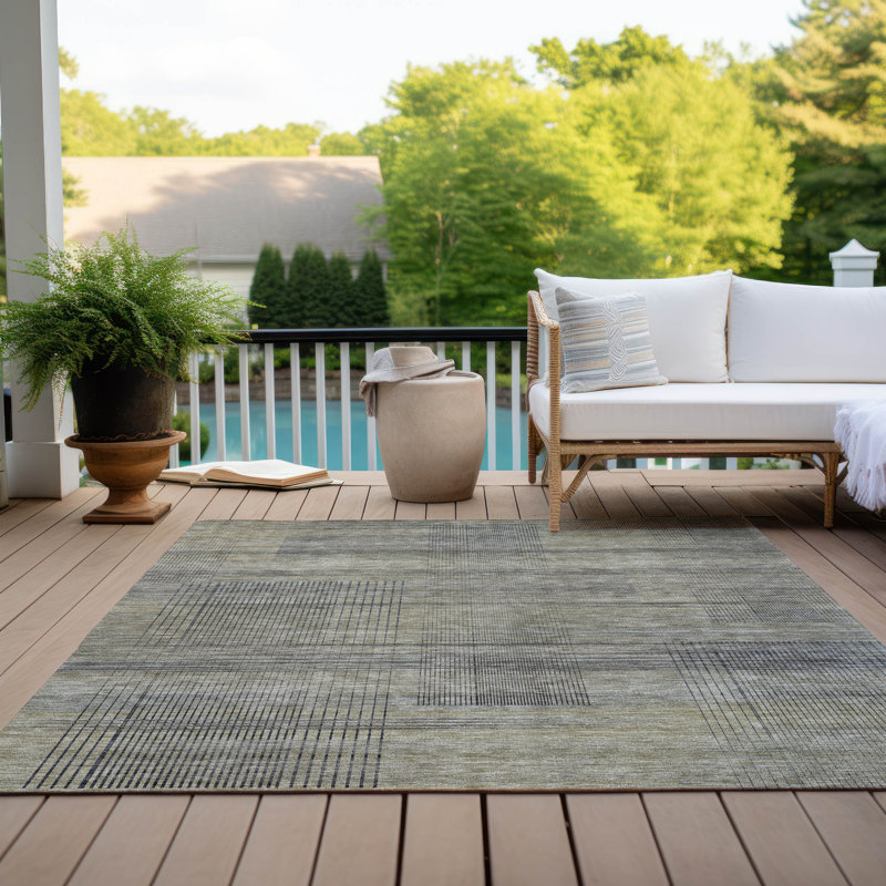 Tapis intérieur / extérieur en polyester tissé à la machine Malchow, Rectangle 9 pi x 12 pi