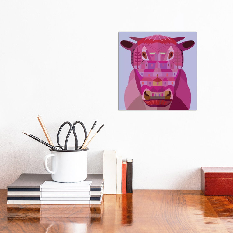 Cow In Los Angeles by Charles Harker - Wrapped Canvas Print, 30.48 cm H x 30.48 cm W