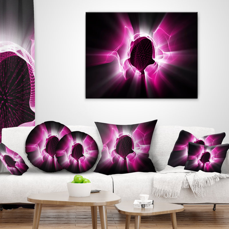 Fractal Light Shine - coussin imprimé abstrait, 16 po x 1 po, Coussin décoratif, Mauve
