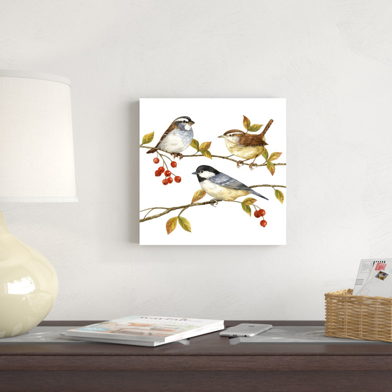 " Birds & Berries I " Mixed Media Print, 12" H x 12" W x 1" D