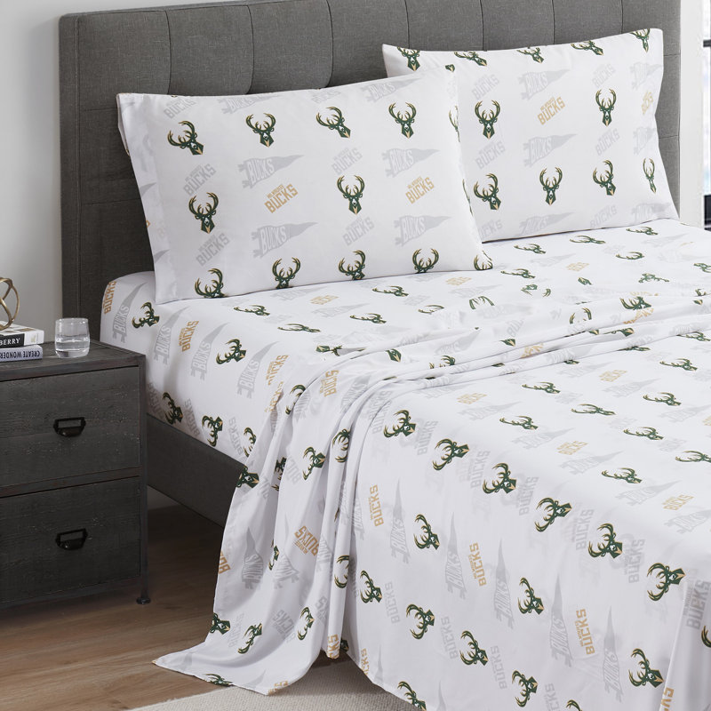 NBA Bed Sheet Sets By Sweet Home Collection, Milwaukee Bucks - Twin, Twin Sheet Set with 1 Pillowcase