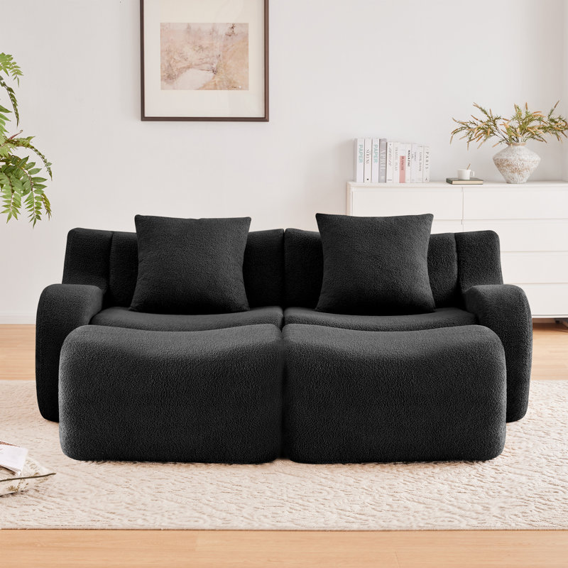 Méridienne double surdimensionnée de 83 po avec accoudoirs courbés en tissu Teddy avec 2 repose-pieds sans assemblage 32D
