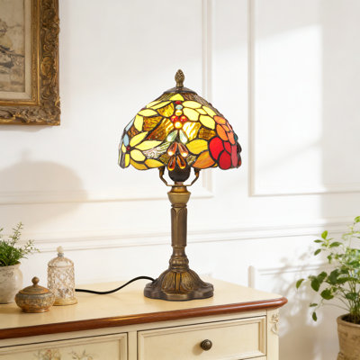 14" Tiffany Style Floral Leaf Stained Glass Table Lamp (Bulb Include)