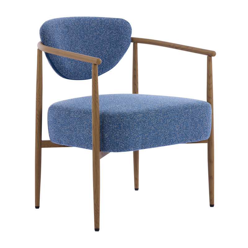 Chaises de salle à manger confortables en tissu bleu, structure en métal moderne avec finition grain de bois pour la maison