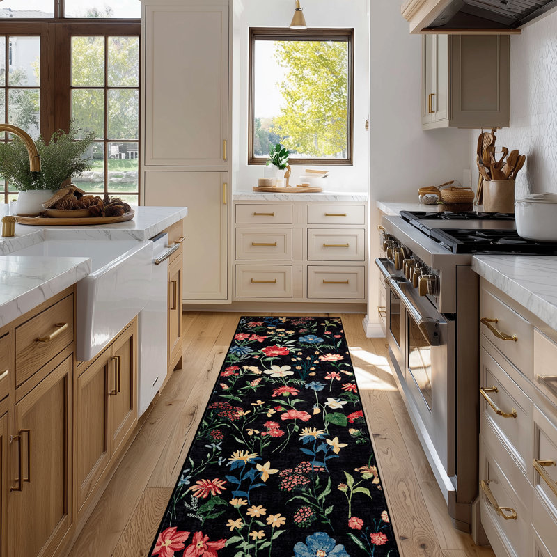 Area Rug for Living Room, Floral Washable Rugs, Low Pile, Soft Non-slip Vintage Carpet for Bedroom, Kitchen, Dining Room, Office